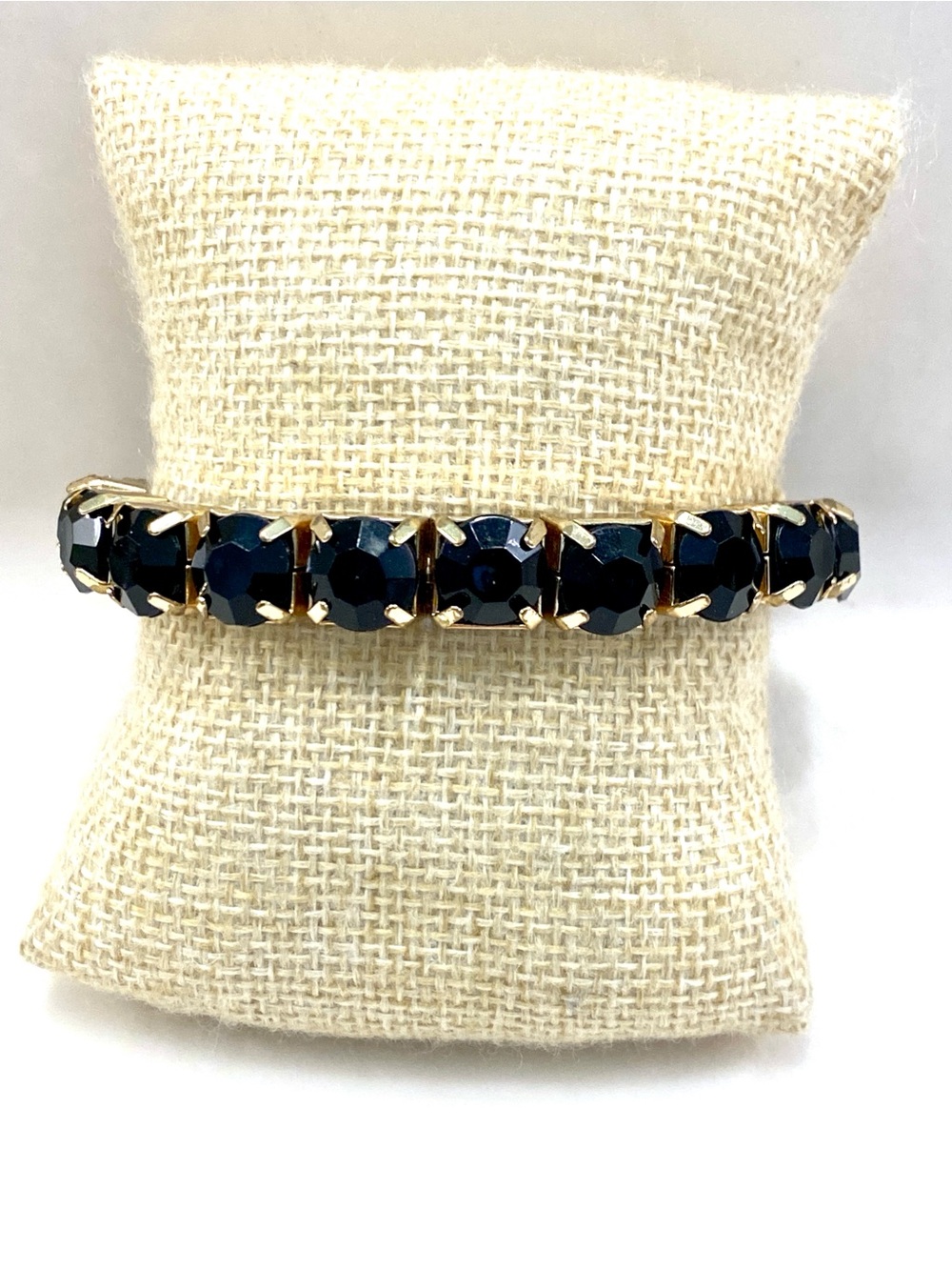 Vintage Gold-Tone Bracelet with Black Faceted Stones
